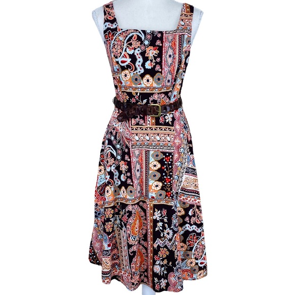 Vintage Alyn Paige Bohemian Square Neck Paisley Patchwork Print Dress Size 5/6 - Picture 1 of 4